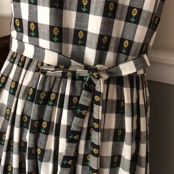 Rare Vintage Handmade Sunflower Tea Pot Cotton Gingham Calico Embroidered Dress - Picture 13 of 14